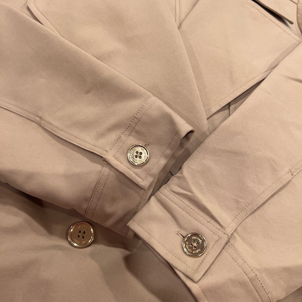 NWT Michael Kors Cropped Double- Breasted Cotton Trench Coat Khaki - Picture 7 of 9